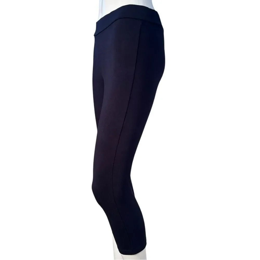 HUE Wide Waistband Blackout Cotton Cropped Leggings NWOT - Navy